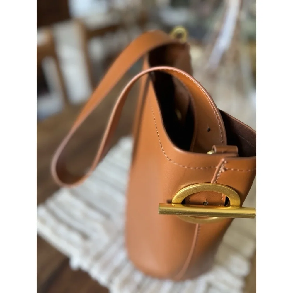 Bucket Purse Gold Tone Hardware Carmel Brown
